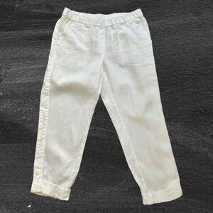 J.Jill Woman's Linen Crop Pants Size Sm White Rolled Cuff Elastic Waist